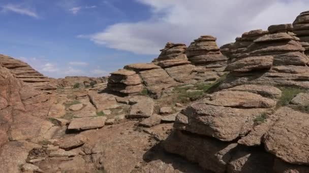 Rock formations and stacked stones in Mongolia — Stock Video