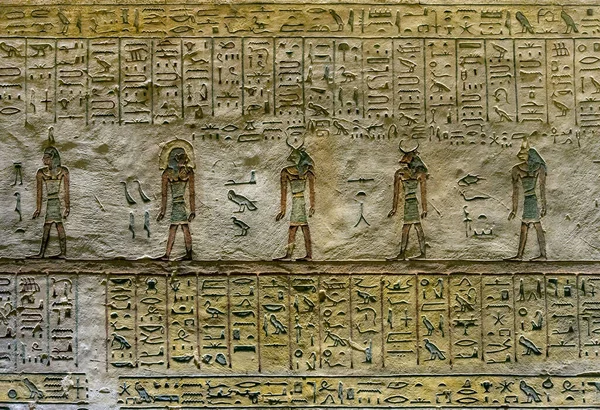 Forntida Färg Egypt Bilder Och Hieroglyfer Väggen — Stockfoto