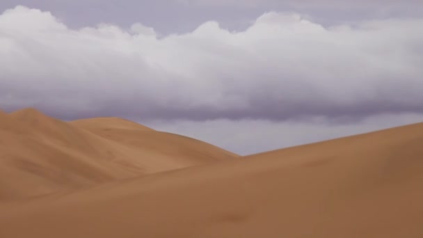 Dunas de arena bajo un sombrío cielo nublado en Gobi — Vídeos de Stock