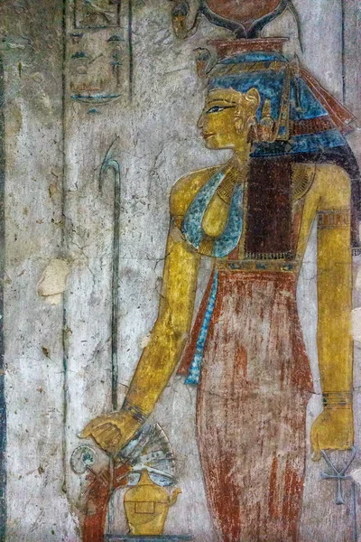 Starověký Egyptský Barevný Obraz Egyptské Královny Kleopatry Zdi Chrámu — Stock fotografie