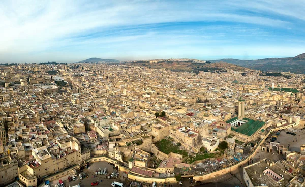 Antenowe Panorama Starej Medyny Fezie Medersa Maroko Fes Bali Medina — Zdjęcie stockowe