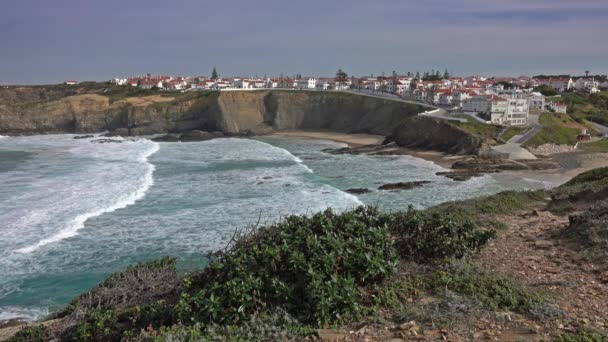 Zambujeira Mar Πόλη Και Παραλία Alentejo Πορτογαλία — Αρχείο Βίντεο