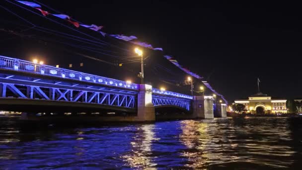 Paleis Brug Admiraliteit Petersburg Nachts Rusland — Stockvideo