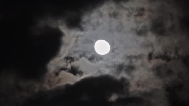 Volle Maan Bewegend Tussen Wolken Tijdspanne — Stockvideo