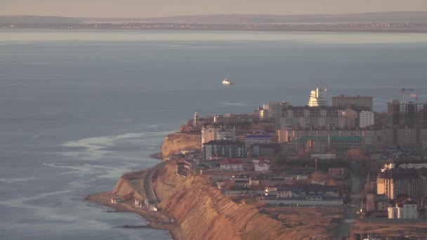 Utsikt Från Berget Anapa Stad Och Svarta Havet Vid Solnedgången — Stockvideo