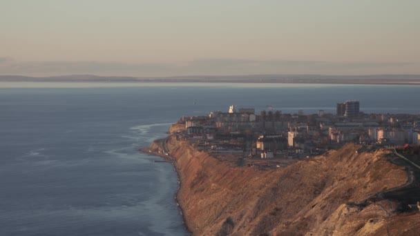 Vue Montagne Ville Anapa Mer Noire Coucher Soleil Russie — Video