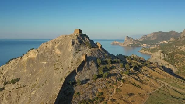 Aerial View Ancient Genoese Fortress Sudak Crimea — Stock Video