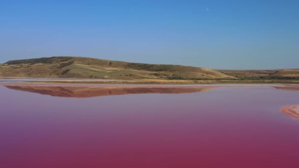 Aerial View Pink Lake Chokrak Lake Karalarsky Park Crimea — Stock Video