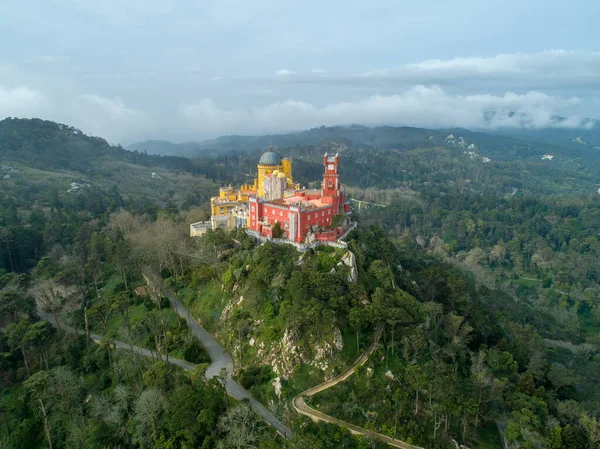 Letecký Pohled Pena Palace Palacio Pena Ráno Sintra Portugalsko — Stock fotografie