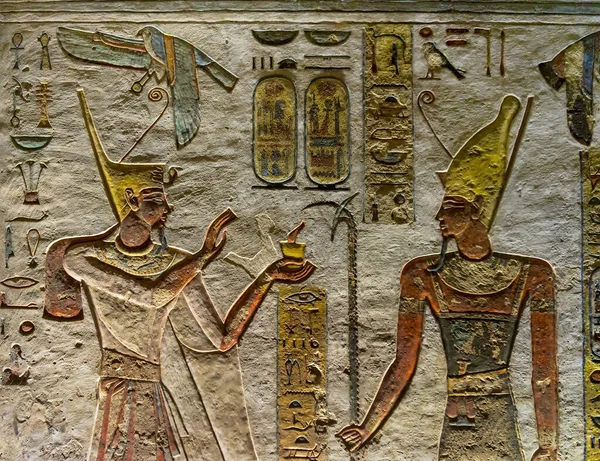 Imagens Egypt Cor Antiga Hieróglifos Parede — Fotografia de Stock