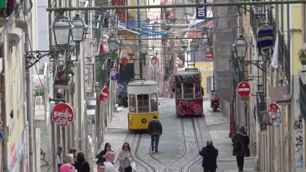 Lisboa Portugal Circa Feb 2019 Famoso Funicular Elevador Ascensor Bica — Vídeo de Stock
