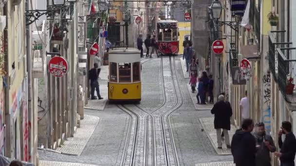 Lisbona Portogallo Circa Feb 2019 Famosa Funicolare Ascensor Bica Attrazione — Video Stock