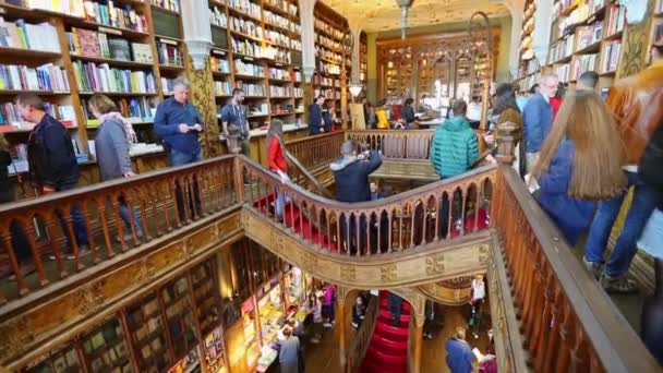 Porto Portugal Circa Feb 2019 Crowds Tourists Visit Famous Bookstore — Stock Video