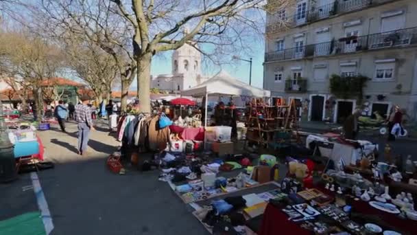 Lisbon Portugal Circa Feb 2019 Pasar Loak Jalan Santa Clara — Stok Video