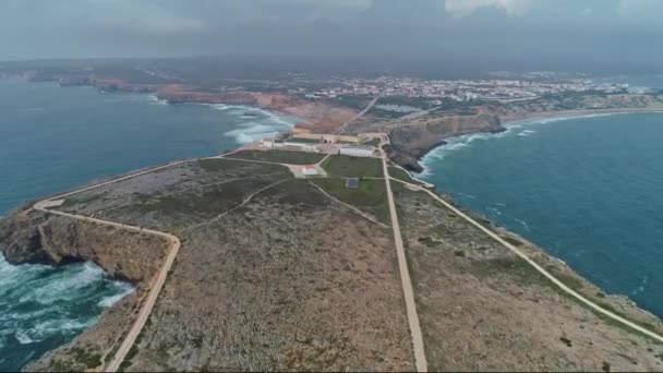 Letecký Pohled Pevnost Sagres Mysu Algarve Portugalsko — Stock video