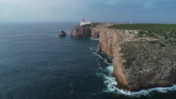 Вид Воздуха Маяк Кабо Сао Висенте Сагреш Португалия — стоковое видео