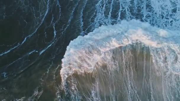 Aerial Top View Big Waves Atlantic Ocean Sunset — Stock Video