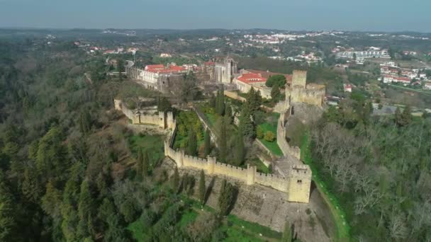 葡萄牙托马尔基督修道院四周的空中景观 — 图库视频影像