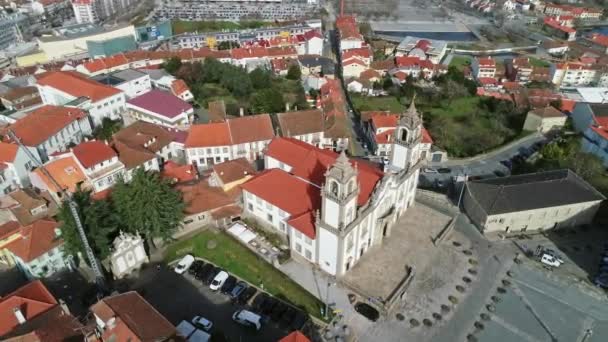 Flyg Runt Utsikt Över Gamla Historiska Staden Viseu Med Kyrka — Stockvideo