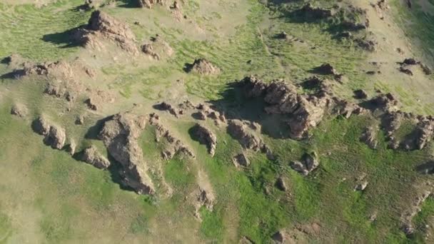 Aerial Top View Mountains Landscape Yol Valley Mongolia — Stock Video