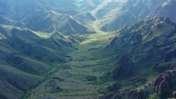 Vue Aérienne Paysage Montagneux Dans Vallée Yol Mongolie — Video