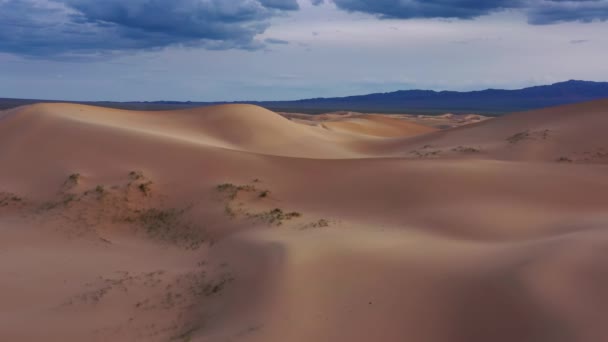 Vista Aérea Das Dunas Hongoryn Els Deserto Gobi Pôr Sol — Vídeo de Stock