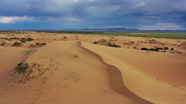 Aerial View Sand Dunes Elsen Tasarhai Bayan Gobi Mongolia — Stock Video