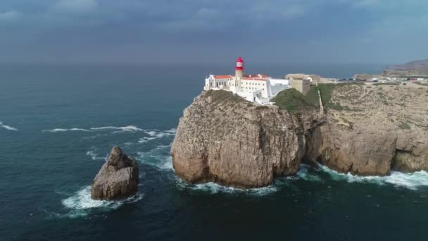 Luftaufnahme Des Leuchtturms Von Cabo Sao Vicente Sagres Portugal — Stockvideo