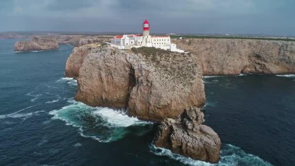 Luftaufnahme Des Leuchtturms Von Cabo Sao Vicente Sagres Portugal — Stockvideo