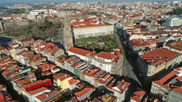 Luftaufnahme Des Torre Dos Clerigos Turms Porto Morgen Portugal — Stockvideo