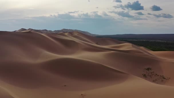 Luchtfoto Van Zandduinen Hongoryn Els Gobi Woestijn Mongolië — Stockvideo