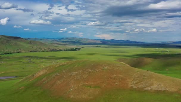 Vue Aérienne Des Steppes Des Montagnes Dans Vallée Orkhon Mongolie — Video