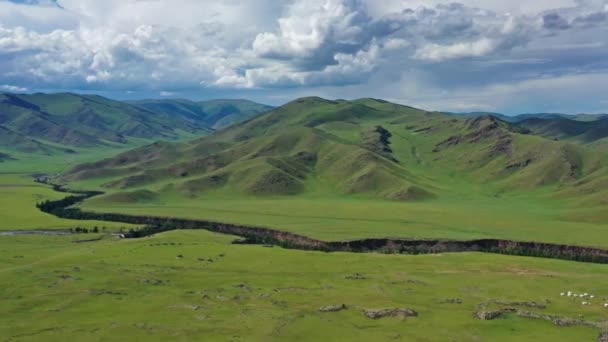 Aerial View Orkhon Waterfall Central Mongolia — Stock Video