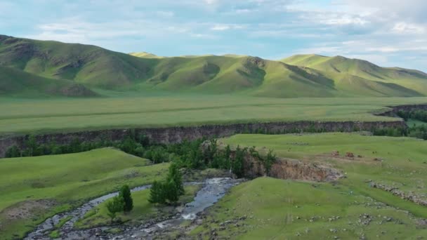 Widok Lotu Ptaka Wodospad Orkhon Środkowej Mongolii — Wideo stockowe