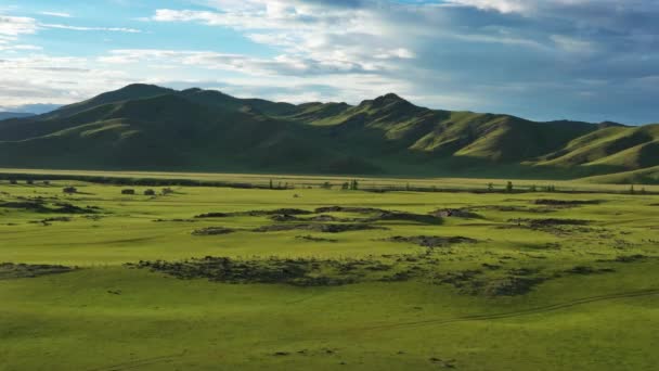 Aerial View Steppe Mountains Landscape Orkhon Valley Mongolia — Stock Video