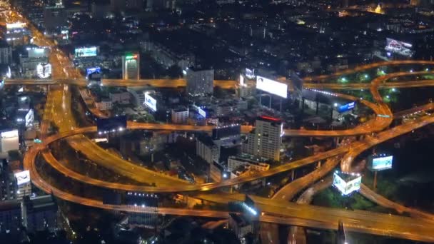 Vista Aérea Carreteras Iluminadas Ciudad Bangkok Por Noche Tailandia Timelapse — Vídeos de Stock