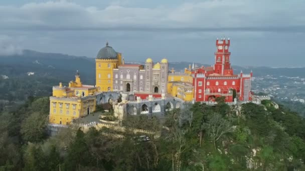 Vista Aérea Del Palacio Pena Palacio Pena Sintra Portugal — Vídeo de stock