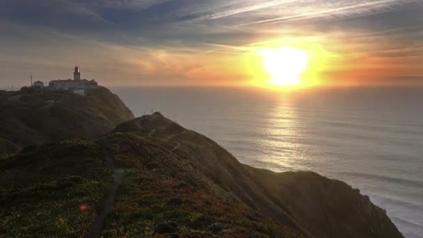 Cape Roca Daki Deniz Feneri Cabo Roca Gün Batımında Avrupa — Stok video