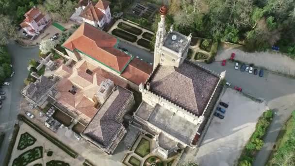 Luftaufnahme Des Parks Und Des Palastes Von Bussaco Coimbra Portugal — Stockvideo