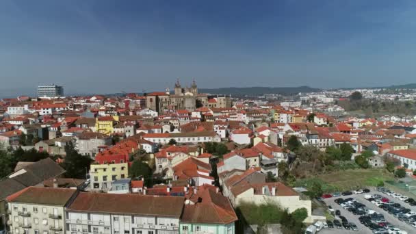 Vista Aérea Del Casco Antiguo Viseu Con Iglesia Catedral Portugal — Vídeo de stock