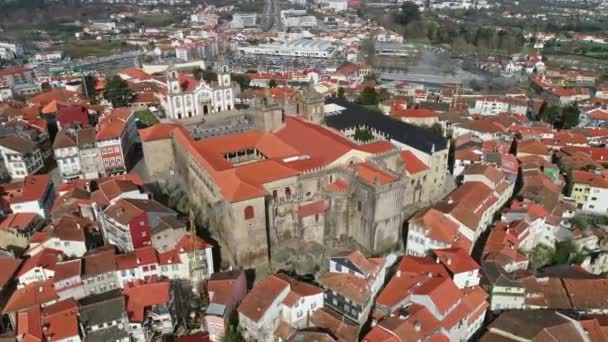 Aerial View Old Historic Town Viseu Church Cathedral Portugal — Stock Video