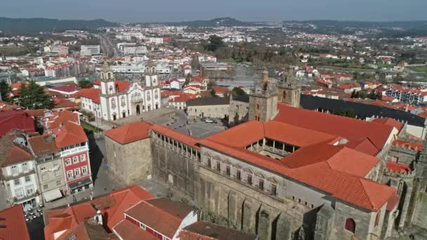 Luftaufnahme Der Historischen Altstadt Viseu Mit Kirche Und Kathedrale Portugal — Stockvideo