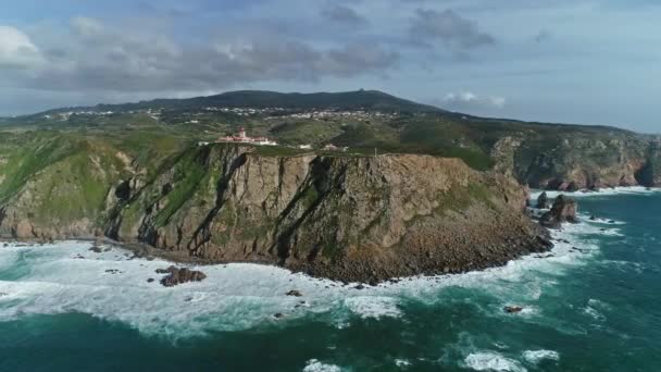 Aerial Jurul Valorii Vedere Far Capul Roca Cabo Roca Punctul — Videoclip de stoc