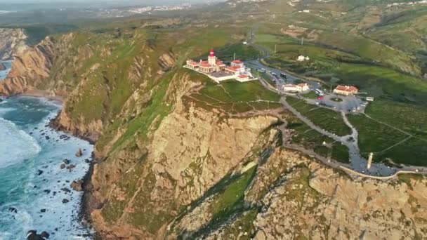 Aerial View Lighthouse Cape Roca Cabo Roca Sunset Westernmost Point — Stock Video