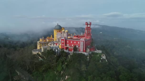 Aerial View Pena Palace Palacio Pena Sintra Portugal — Stock Video