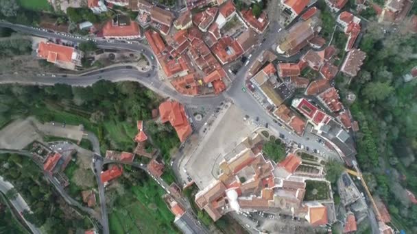 Aerial Top View Sintra Town Sintra National Palace Portugal — Stock Video