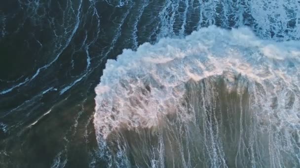 Aerial Top View Big Wave Atlantic Ocean Sunset Slow Motion — Stock Video