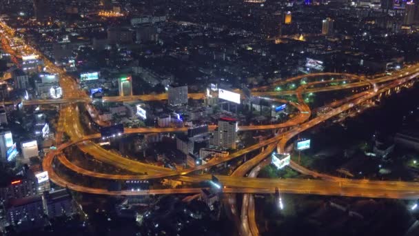 Aydınlatılmış Bangkok Şehrinin Gece Hava Manzarası Tayland Zaman Ayarlı — Stok video