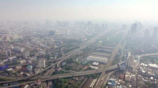 Överst Sidan Flygfoto Över Bangkok Stad Med Vägar Och Skyskrapor — Stockvideo