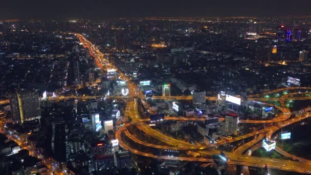 Widok Powietrza Oświetlone Miasto Bangkok Nocy Tajlandia — Wideo stockowe